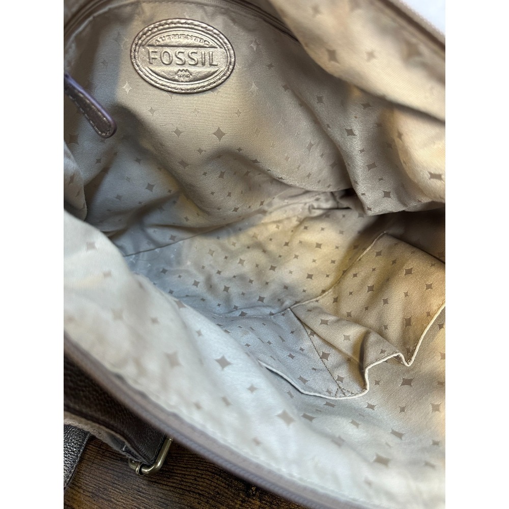 Fossil Metallic Bronze Pebbled Leather Utility Crossbody Bag Multi Pocket Large - Picture 11 of 16